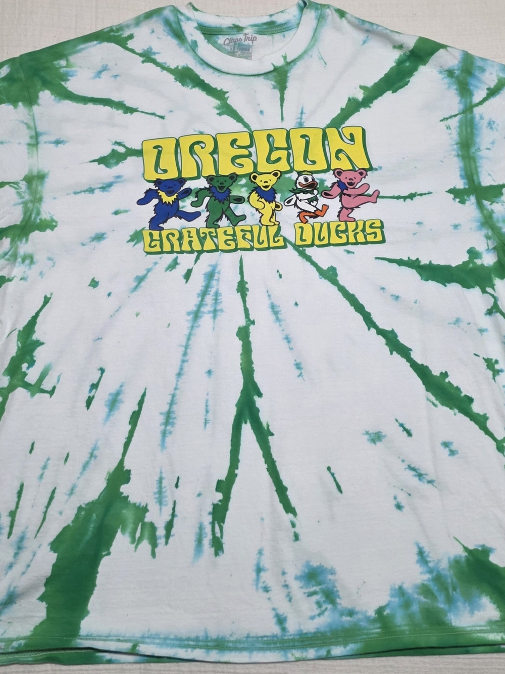 Grateful Ducks Tie-Dye Mens Tee - Green & White
